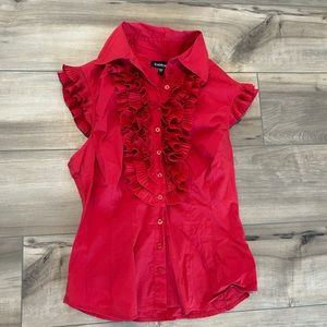 Bebe Shirt Red Large Button Up Ruffle Sexy